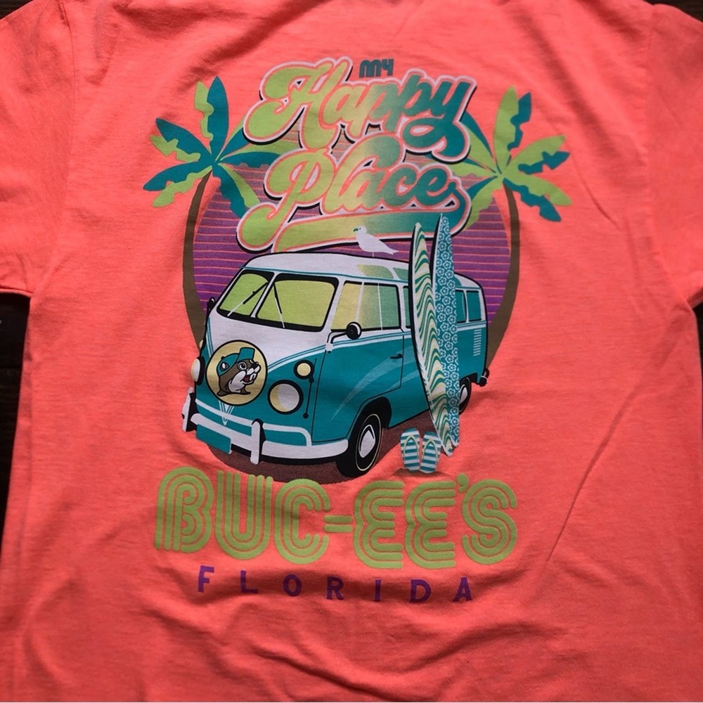 Bucees T-Shirt Graphic Front and Back Florissant Orange Men’s Small Florida Top